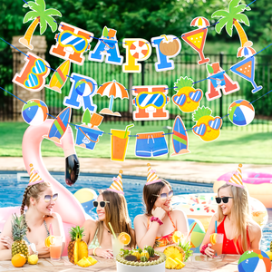 Joyeux anniversaire piscine fête bannière décorations pour filles garçons joyeux anniversaire plage balle fête bannière été piscine fête faveurs - Product Image 3