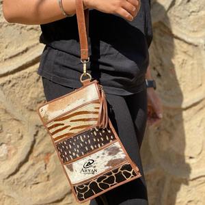 Cartera de cuero auténtico para mujer, Cartera de mano de piel reciclada, con múltiples usos, con estampado Animal, monedero - Product Image 1