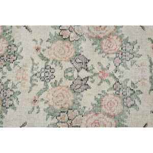 Tapis vintage 3,8x6,4 pieds, tapis turc en laine abstrait rouge et vert - Product Image 5