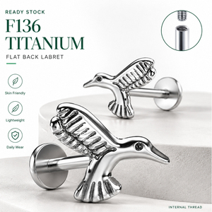Piercing Labret <span class=keywords><strong>de</strong></span> Titanio G23 con Rosca Interna, Diseño Minimalista <span class=keywords><strong>de</strong></span> Pájaro <span class=keywords><strong>Alado</strong></span>, para Helix, Conch, Nariz y Labio - Product Image 1