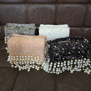 Wedding Handcrafted Suede Beaded Flap Bag with Embroidery and Pearl Decoration Womens Clutch India Premium Wholesale Export - Product Image 1