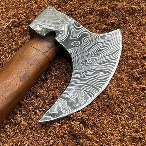 2025 Customized Handmade Damascus Steel Viking <b>Axe</b> Carbon Steel Wood Handle Leather Sheath for <b>Camping</b> Pizza Cutting-Hot Sale - Product Image 1