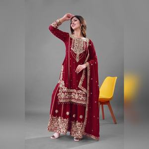 Trendy arrival multi color georgette salwar kameez plazzo set featuring resham work <b>detail</b> and fancy dupatta 2025 collection - Product Image 2
