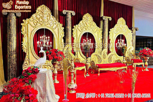 Ceremonia de boda tradicional del sur de la India Configuración de escenario Tema de oro rojo Recepción DE BODA Escenario Tema DE BODA indio Decoración de escenario - Product Image 2