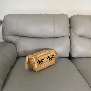 Handwoven Natural Straw Mini Handbag Small <b>Basket</b> <b>Bag</b> Cute Eyelash Pattern - Product Image 2