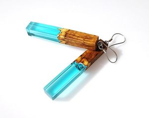 COLORÉ EN BOIS STRIKING WARMTH DANGLES Feuille D'or Noir Blanc Résine Coeur Forme Boucles D'oreilles Carré Rond Géométrique En Bois Résine - Product Image 4