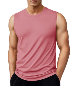 Men's Blue Sleeveless Tank Top O-Neck Knitted Solid Color Quick Dry Sporty 4-Way <b>Stretch</b> Athletic Wear - Product Image 5