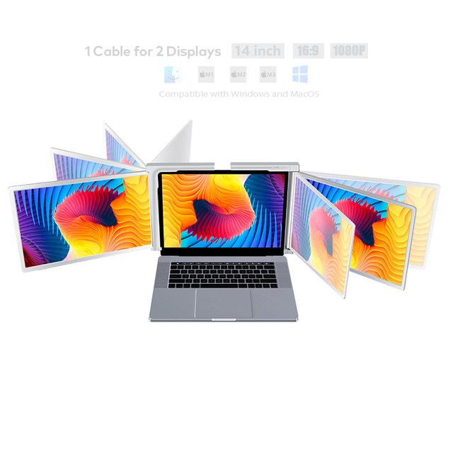 Laptop Screen Extender Portable Monitor 14" IPS Type-C Plug & Play Dual Monitor 13.3"-17.3" for Windows & Mac M1/M2/M3