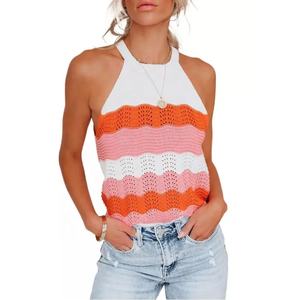 Camiseta sin mangas a rayas de color naranja para mujer Chaleco de playa de verano de calidad superior - Product Image 1
