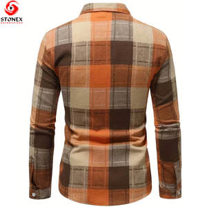 Chemise en flanelle à manches longues pour homme personnalisable Nouvelle conception décontractée à carreaux ample de l'usine Chemises en flanelle respirantes tricotées - Product Image 2