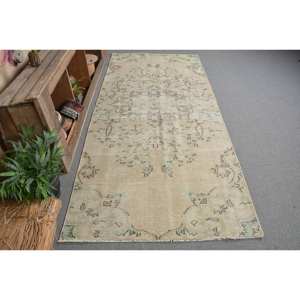 Tapis de Laine Turque Vintage de 39X85 pieds, Design Patchwork Beige et Vert, Tapis de Salon à Tissage Plat avec Support en Latex - Product Image 1