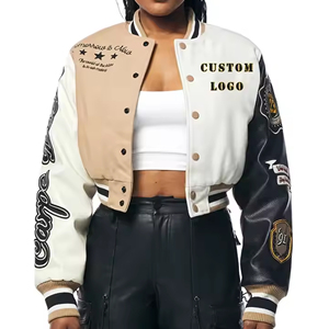 Veste courte d'hiver pour femme, broderie en chenille personnalisée, manches en peau de mouton véritable, respirante, style varsity, streetwear, polaire - Product Image 5