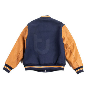 Chaquetas con letras más vendidas con cuello levantado Servicio OEM Mangas de cuero teñido liso Precio de tela de lona de alta calidad - Product Image 2