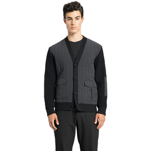 <b>Mens</b> V Neck <b>Cardigan</b> Sweater Quilted Front Panel Button Closure Knit Jacket <b>Long</b> Sleeve Smart Casual Layering Top - Product Image 1