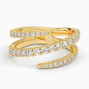 Anillo de compromiso de oro amarillo, blanco y rosa con diamante blanco cultivado en laboratorio, corte redondo, engaste en espiral y piedras incrustadas. - Product Image 1