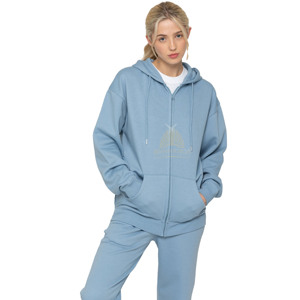 Custom 2025 Winter Women's Casual Zipper <b>Hoodie</b> Jogger Pants Set Sweat Suit with Solid Pattern Customizable Logo Hooded Collar - Product Image 5