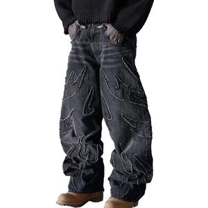 Jeans Personalizados para Hombre, Lavado Claro, Pierna Recta Ancha, Estilo Baggy, Bolsillos Grandes, Estilo Urbano, Jeans de Mezclilla para Hombre - Product Image 1