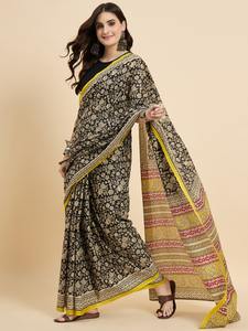 Sari en coton imprimé, motif floral en relief, écologique, toutes saisons, longueur de 6,3 mètres (avec blouse) - Product Image 2