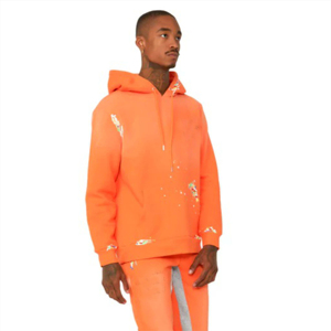 Personalizado OEM algodón estampado corte crudo dobladillo borde Sudadera con capucha pantalón para hombres chándal apilado acampanado para hombres dos piezas Jogger conjunto - Product Image 2