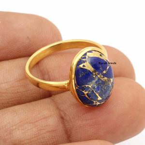 Bague ovale en argent sterling 925 plaqué or pour femme 10x14mm de forme ovale en lapis-lazuli avec perle et diamant - Product Image 6