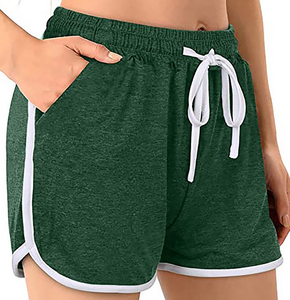 Shorts Casuales para Mujer, Transpirables, de Secado Rápido, 100% Algodón, Tejido de Punto, Cintura Media Elástica con Cordón, Bolsillos, Estampado Digital, Encaje, Color Sólido - Product Image 4