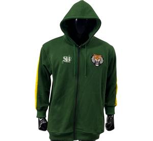 Venta al por mayor personalizado 400 GSM polar doble cremallera cordón Sudadera con capucha verde algodón mezclado cremallera Sudadera con capucha para hombres OEM personalizable - Product Image 2