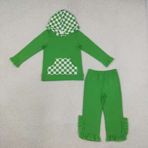 Ensemble deux pièces rouge pour petites filles, haut à manches longues et col montant avec pantalon à taille élastique, tenue d'automne en coton - Product Image 5