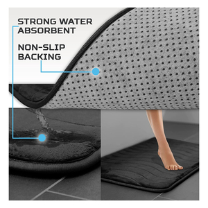 Standard Quality <b>Bathroom</b> Rugs Set Of 5 Piece Non Slip Ultra Soft Easy To Clean Strong Absorbent in Black Color - Product Image 5