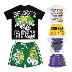 Conjunto de dos piezas informal para deportes de verano unisex, Sudadera de felpa sólida, camiseta de manga corta, pantalones cortos para correr, pista de ejercicio, respetuoso con el medio ambiente - Product Image 1