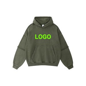 Sudadera con capucha lavada vintage de 430g personalizada al por mayor, ropa de calle pesada, sudaderas con capucha de manga doble de tela de rizo francés de algodón 100% - Product Image 1