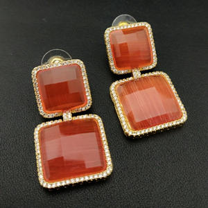 Boucles d'oreilles à breloques Design pour femme, plaqué or 18k, coloré, monalisa, bijoux pour femmes, cadeau de fête, boucles d'oreilles en pierre rouge - Product Image 4