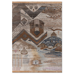 Tapis Manchaha bleu noué à la main en laine et soie de bambou, motif abstrait classique pour salon d'adolescents, grande taille - Tapis Jaipur US - Product Image 1