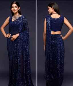 Bollywood Belle Georgette Avec Lourd 5MM Effacer Séquence Brodé Travail Saree Collection - Product Image 3