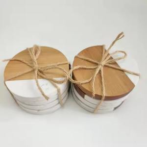 2K25 Wooden <b>Coasters</b> White And Beige Round Custom <b>Coasters</b> Wood <b>Marble</b> <b>Coasters</b> New Arrival - Product Image 1