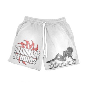 Women Acid Wash Shorts 320 GSM Cotton Polyester Fleece Light Grey Vintage Graphic Print Custom Screen Print women's shorts - Product Image 1