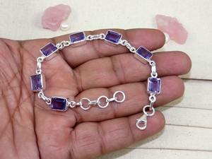 Gemstone Handmade <b>Indian</b> Amethyst Halo Tennis Sterling <b>Silver</b> Bracelet Women Girls Solid 925 Sterling <b>Silver</b> Jewelry Gift Party - Product Image 4