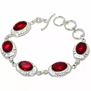 Pulsera de plata 925 granate rojo piedra preciosa hecha a mano elegante granate Natural joyería tamaño ajustable regalo de boda de moda Cristiano - Product Image 2