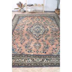 Alfombra vintage de 8.4x11.5 pies, alfombra turca, alfombra de lana azul con lunares - Product Image 1