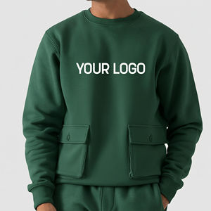 Sudaderas Personalizadas de Alta Calidad, 100% Algodón, Felpa, Cuello Redondo, Color Sólido, con Bolsillos Tipo Cargo, Logotipo Bordado Personalizado - Product Image 3