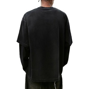 Camiseta de manga doble con estilo para hombre de primera calidad, diseño en blanco, doble capa para ropa de calle, trajes diarios informales de Hip Hop de talla grande - Product Image 2