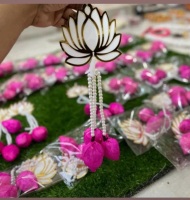 Décoration murale artisanale traditionnelle Jaipurios, fleurs de lotus artificielles roses avec perles, 15-16 pouces, pour mariage indien