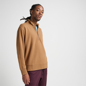 <b>Men's</b> Brown Quarter <b>Zip</b> Fleece Pullover <b>Sweatshirt</b> Regular Fit Stand Collar Long Sleeve Solid Color Autumn Wear - Product Image 2