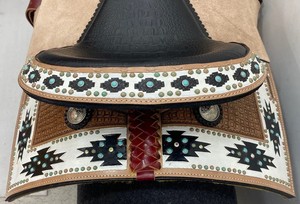 Selle de cheval en cuir occidental artisanale de qualité supérieure, véritable selle de randonnée et de ranch, équipement équestre confortable avec siège en daim - Product Image 5