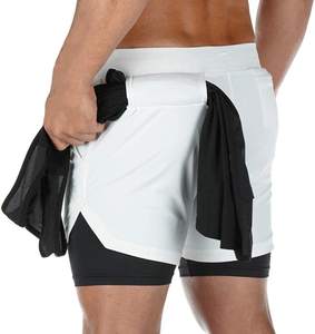 Shorts de sport pour hommes à motif sportif, séchage rapide, pour entraînement, course et fitness, double couche, taille élastique, pour la gym - Grande Vente - Product Image 3