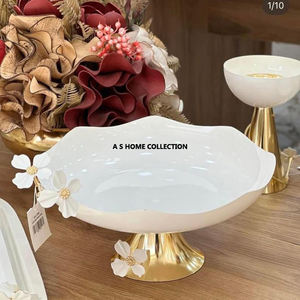 White Color Luxury Design Latest 2024 Unique Shape Flower Attached Decorative Metal Fruit and Nut <b>Serving</b> <b>Bowl</b> - Product Image 5