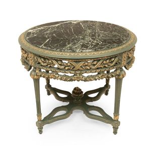 Classic Luxury Entryway <b>Table</b> With Marble Top And Antique Green Finish - Product Image 1