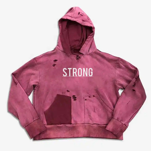 Venta al por mayor Streetwear Distress Acid Wash Hoodies para hombres Sun Faded 450 Gsm Heavy Weight Pullover Hoodie con dos bolsillos - Product Image 2
