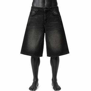 Pantalones Cortos de Mezclilla Negros Holgados Personalizados para Hombre, Estilo Urbano, Vintage, Lavados, Hip Hop, Casuales, de Verano, OEM - Product Image 1