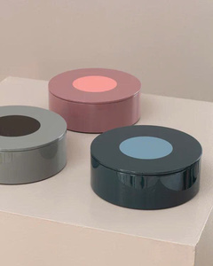 Boîte de rangement ronde moderne en laque avec couvercle Organisateur décoratif élégant et brillant pour salon, chambre ou bureau - Product Image 3