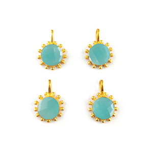 Colgante de Calcedonia Aqua, conjunto de collar de Plata de Ley 925 de oro tallado con forma redonda de 10mm, colgante de piedras preciosas - Product Image 1